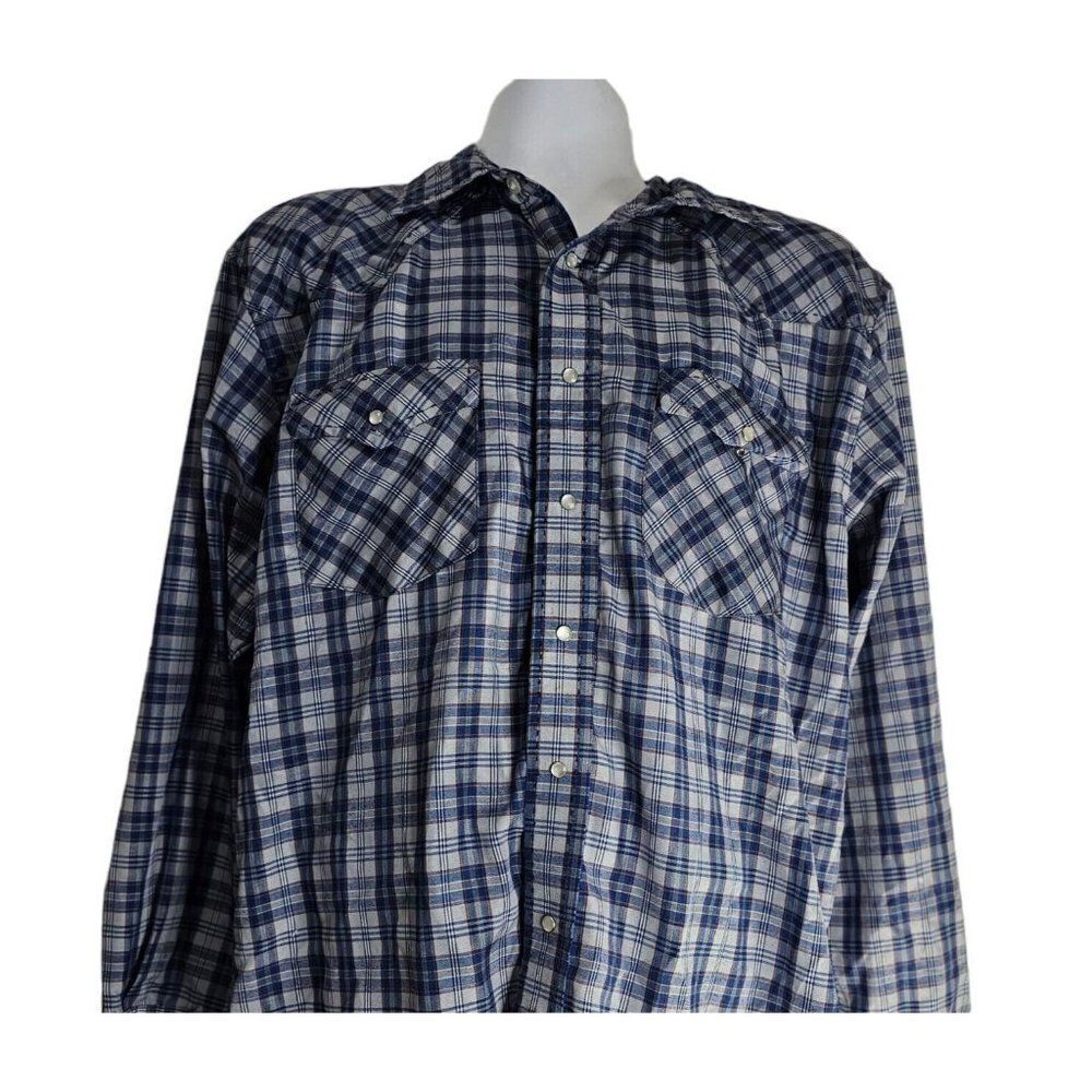 Cowboy Legend Shirt Mens Size XL Blue Plaid Western Pearl Snaps Single Yoke
